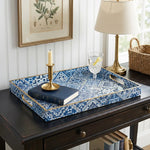 plateau rangement vintage plastique bleu marine motif floral poignées métalliques décoration intérieure classique