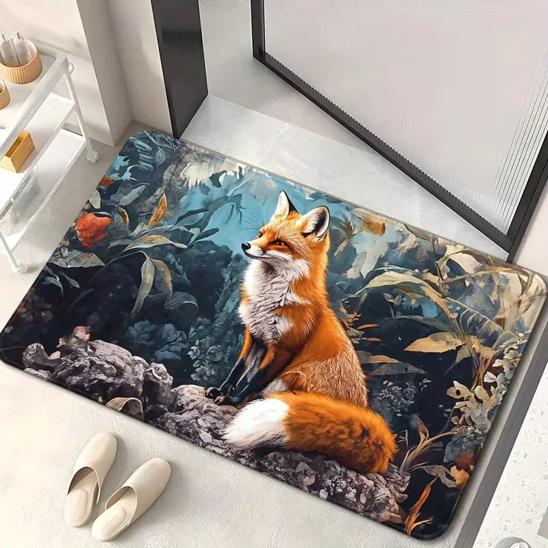 tapis moderne antidérapant polygone feuilles animaux salon entrée sol bain orange blanc vert bleu