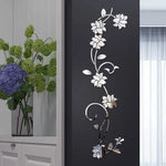 Miroir mural en rotin avec fleurs 3D autocollant acrylique kaki