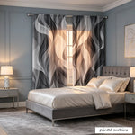 rideaux abstraits modernes gris blanc noir panneaux polyester inclusion accessoires tringle