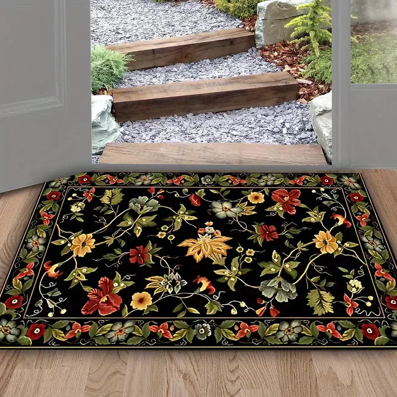 tapis floral vintage opalescent bleu gris entrée maison résistant décoloration 80x120cm 120x160cm 40x60cm