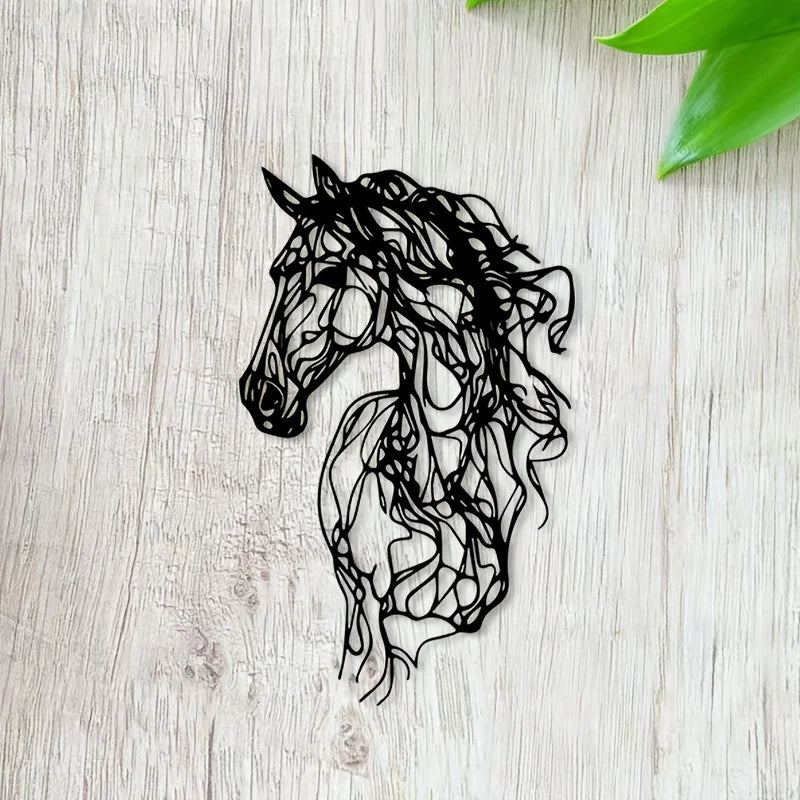 sculpture murale métal cheval stylisé moderne opaque sans fixation visible 30cm 18cm
