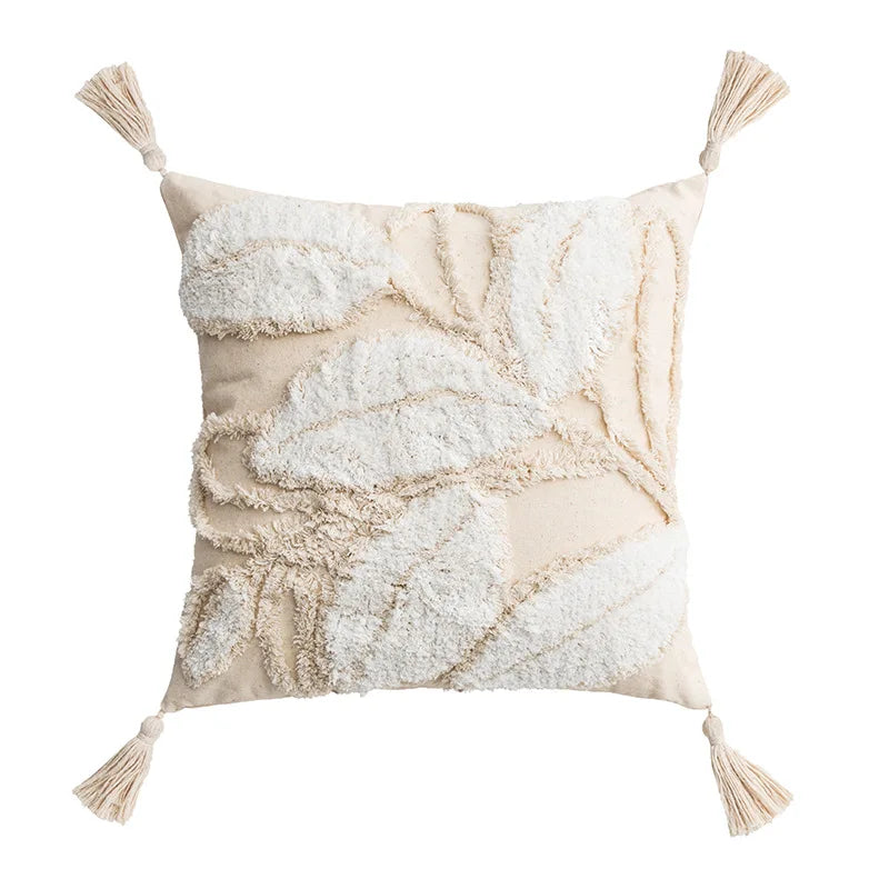 coussin peluche patchwork motif géométrique boho chic franges non toxique 45x45cm