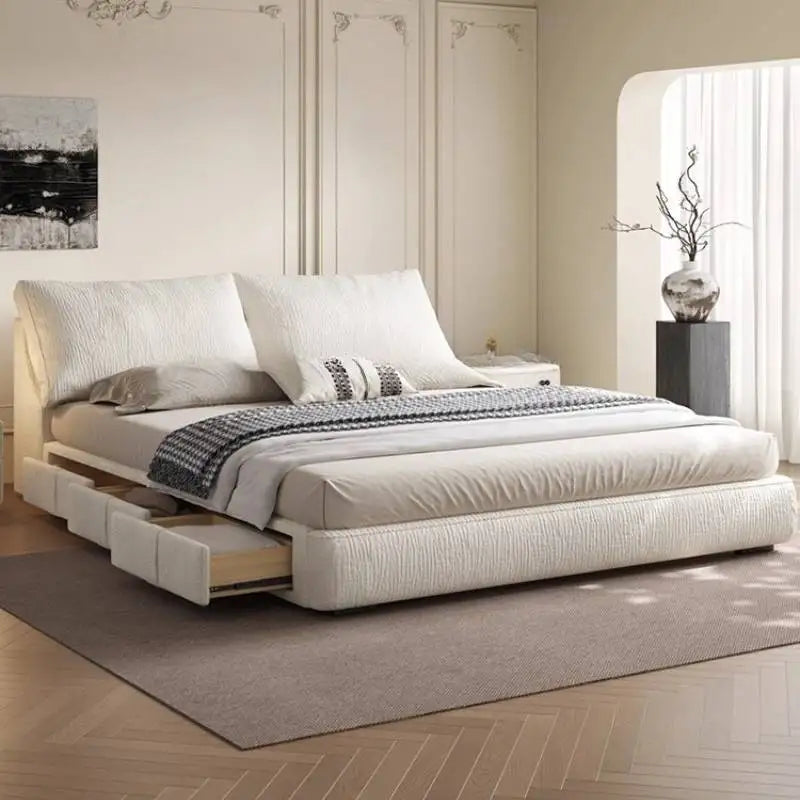 lit moderne beige clair tissage bois 150cm 180cm 200cm minimaliste chambre coucher