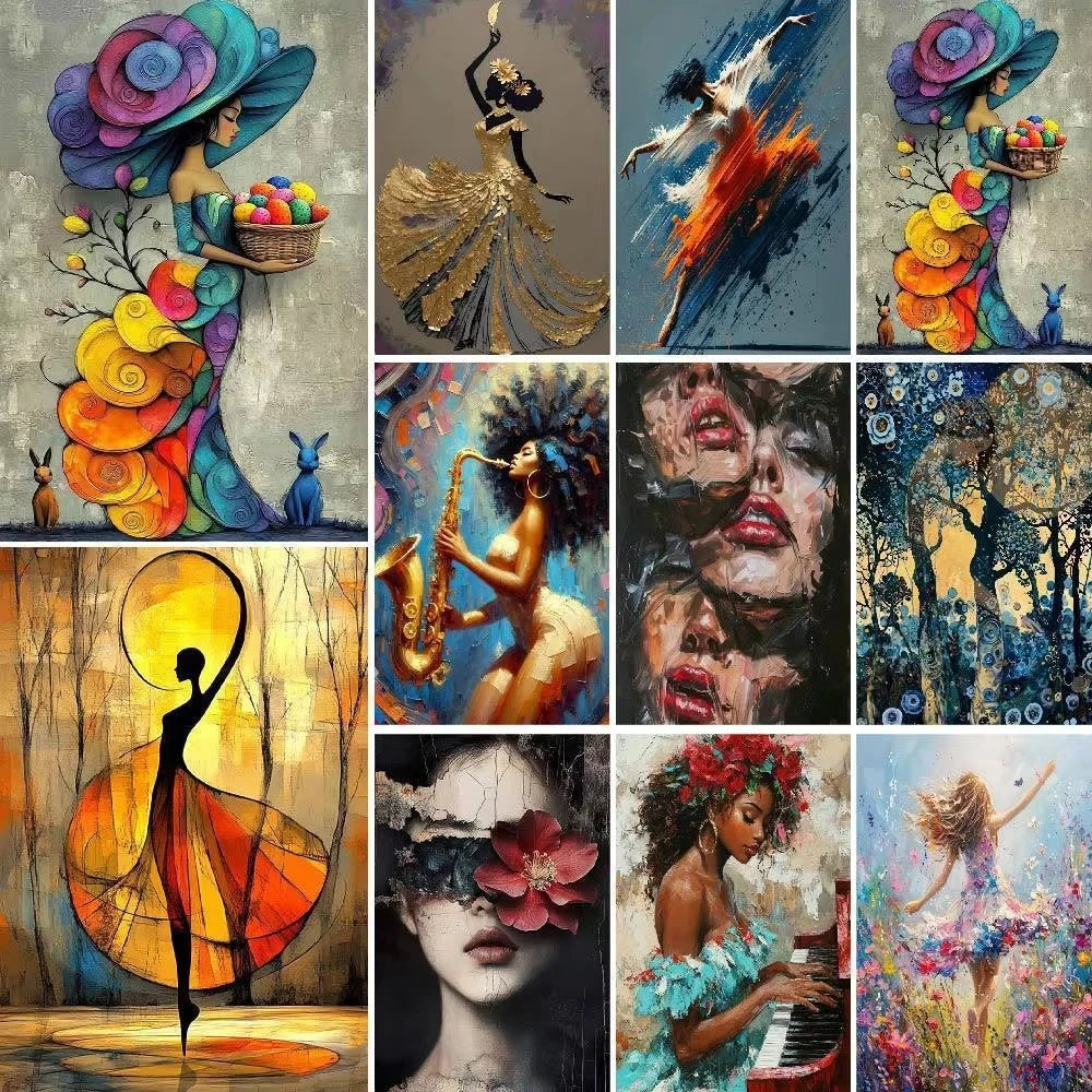 peinture numéros abstraite multicolore fleurs personnages art contemporain colorier maison tableauDecoration