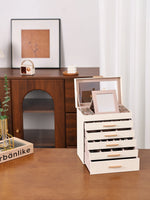 boîte bijoux cuir pu blanc moderne miroir compartiments poignées dorées portable