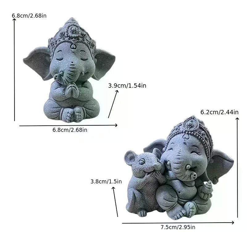 statue éléphant gris texture granulée détails sculptés artisanal figuratif petite décoration maison prière