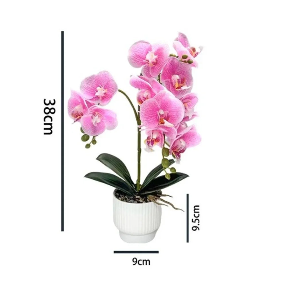 décoration intérieure orchidées artificielles fleurs douces rose blanc pot blanc gravier moderne élégant accroché