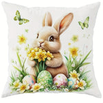 taies d'oreiller lapins pâques fleurs printemps coussin maison polyester blanc vert