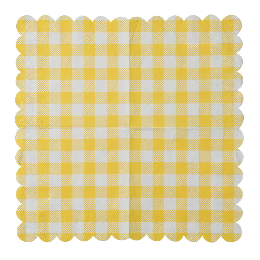 serviettes papier jaune carreaux classiques 25x25cm fête anniversaire mariage restaurant