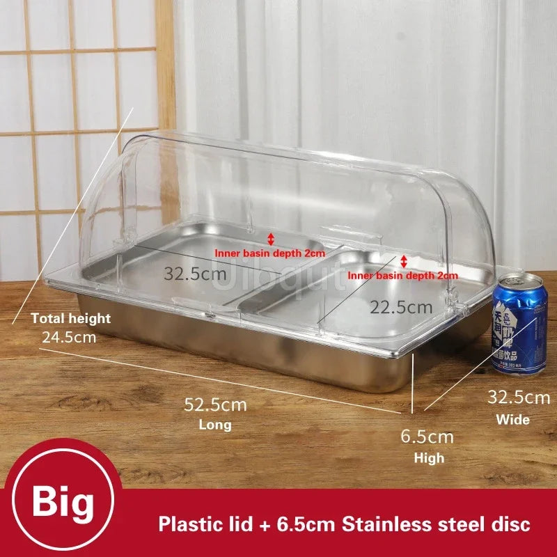bac alimentaire acier inoxydable couvercle transparent poignée buffet cuisine moderne