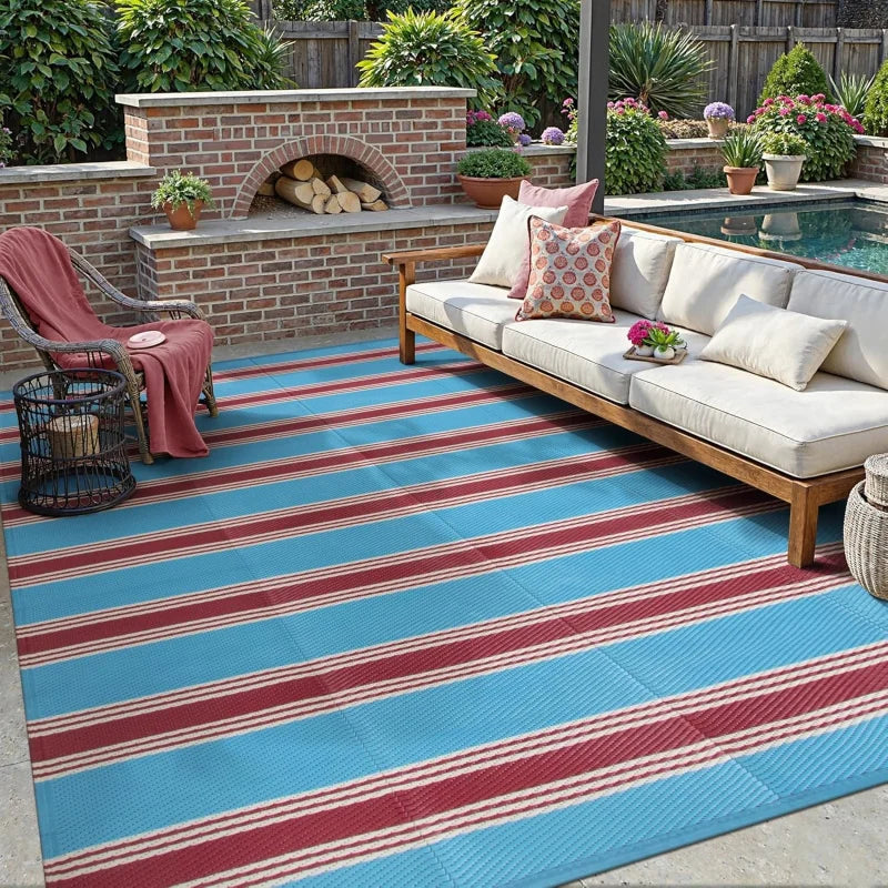 tapis moderne rayé extérieur résistant l'usure rose vert blanc bleu rouge