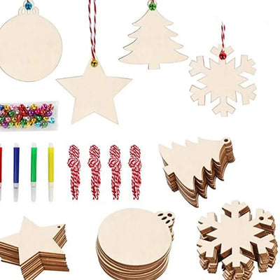 Kit de 10 ornements de Noël en bois à personnaliser - vue d'ensemble