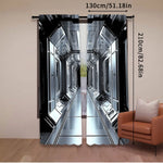 rideau futuriste noir argenté polyester opaque deux panneaux moderne industriel 75x166cm 105x230cm 130x210cm