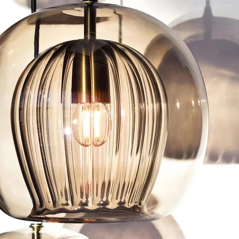 suspension lumineuse moderne transparente rayures verticales ampoule incluse câble noir chambre cuisine