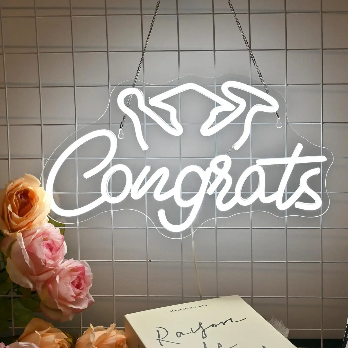 néon lumineux Congrats Grad moderne blanc inscription diplôme accessoire décoration USB powered
