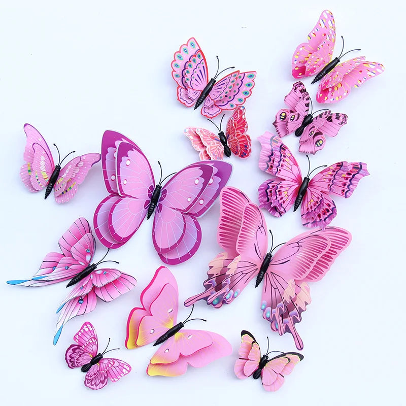 papillons 3d stickers adhésifs colorés rose bleu vert blanc enfants décoration murale brillante chambre