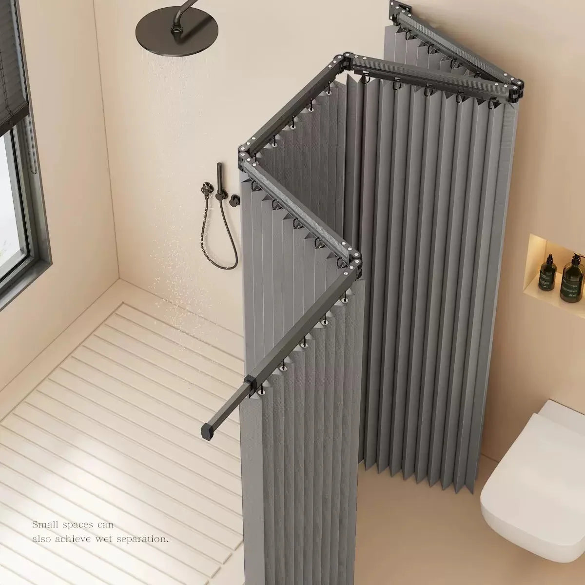 rideau plissé gris moderne pliable vis fixations salle bain étanche polyester