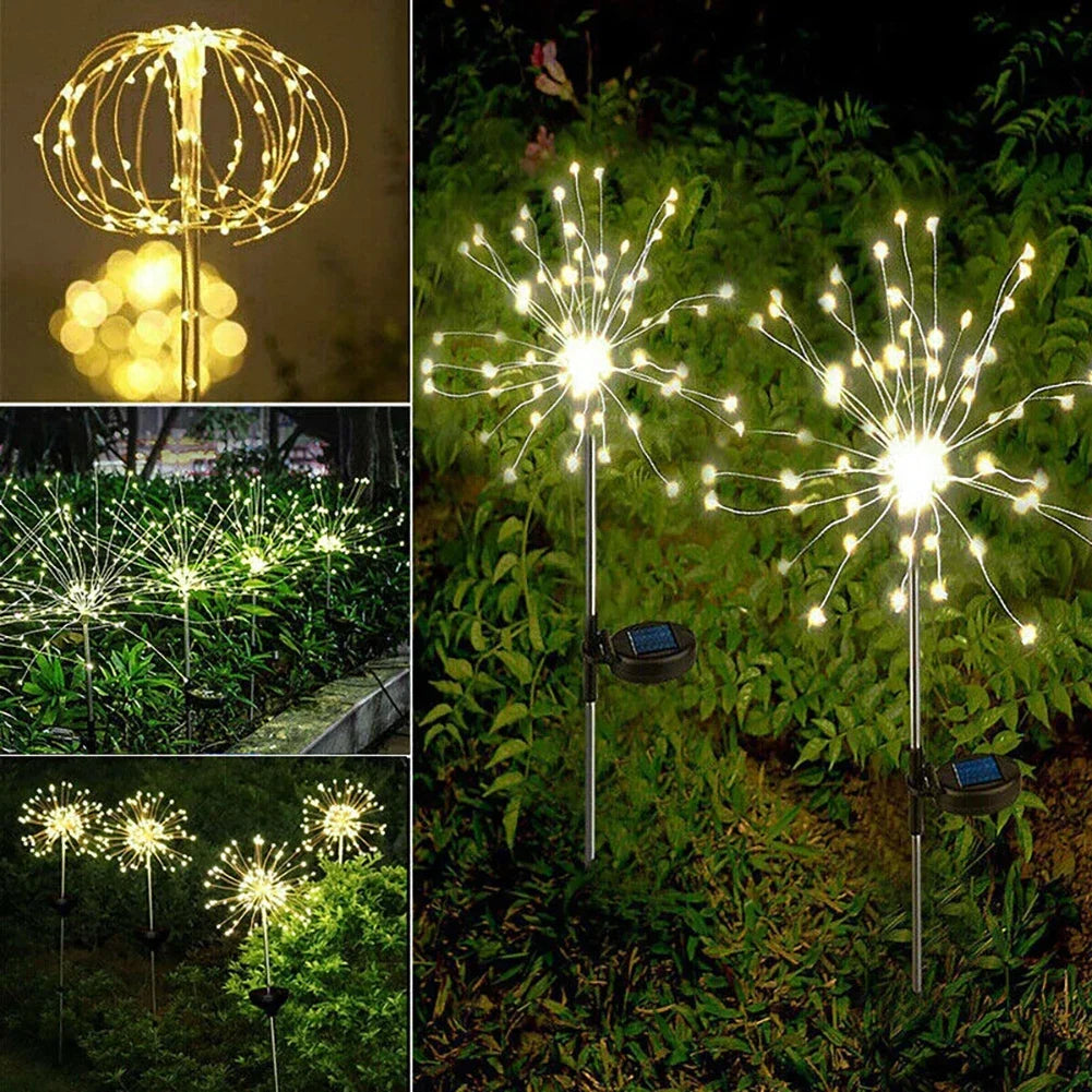 décoration extérieure solaire guirlande led pissenlit feu d'artifice multicolore festive jardin mariage