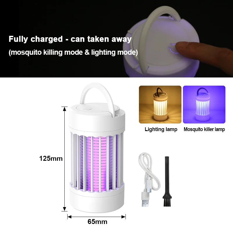 lampe anti moustiques rechargeable usb blanc noir rayures modernes compactes poignée notice câble