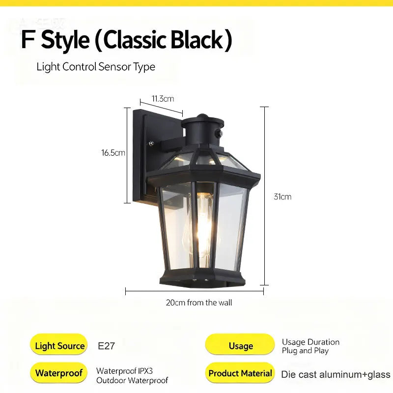 lampe murale extérieure hydrofuge bronze noir verre transparent classique fixations lumière led