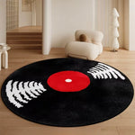 tapis rond moderne vinyle noir rouge motif floral papillon anti dérapantintérieurextérieur