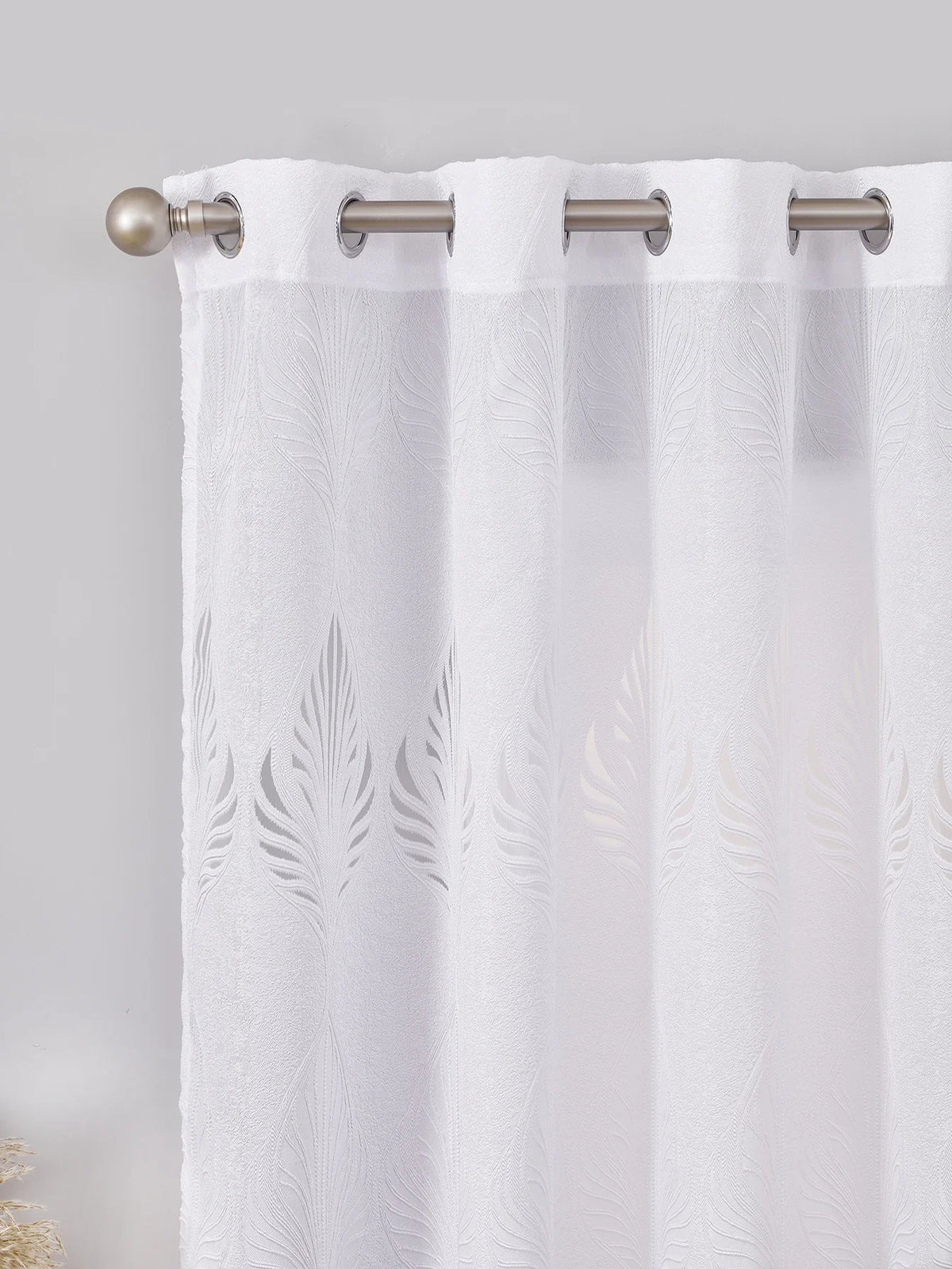 rideau blanc feuilles stylisées polyester moderne élégant salon chambre translucent ondulé eyelets