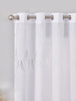 rideau blanc feuilles stylisées polyester moderne élégant salon chambre translucent ondulé eyelets