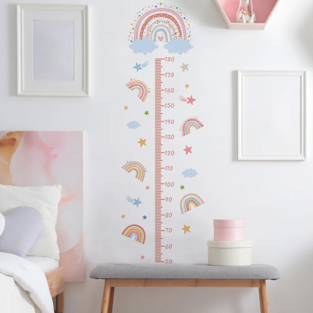 sticker mural mesure hauteur arc ciel nuages étoiles enfantin decoratif adhésif multicolore chambre enfants