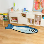 tapis poisson stylisé bleu blanc jaune moderne antidérapant polyester absorbant d'intérieur extérieur