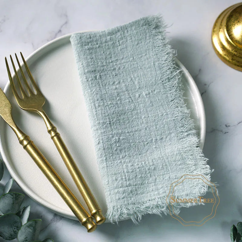 serviettes cuisine rustiques coton noir orange beige blanc rose pâle franges rustic naturel