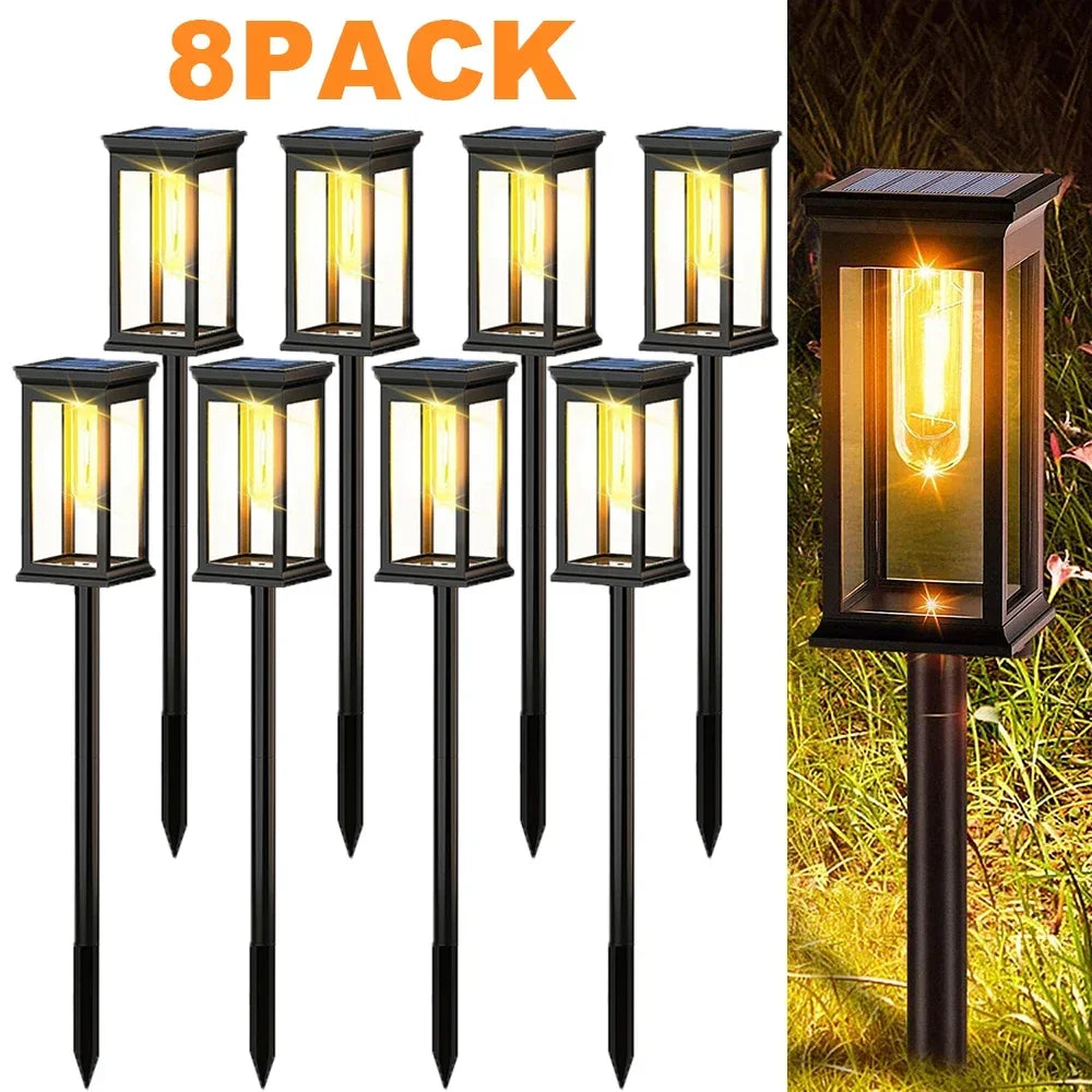 lampes solaires autonomes led étanches ip65 classique transparentes noir extérieur allée jardin fixations piquets