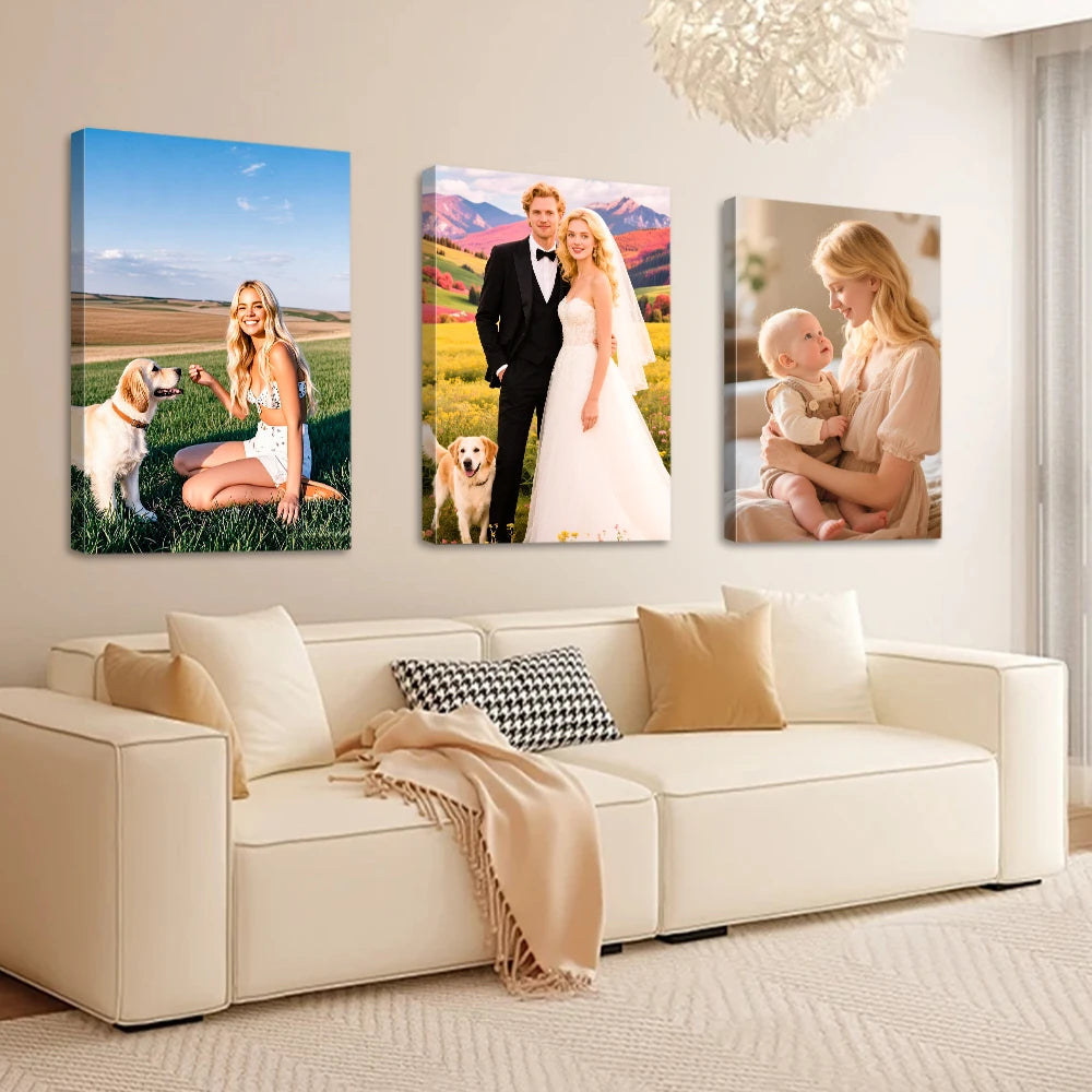 lot trois toiles photo personnalisées décoration murale moderne cadeau diplôme cadre bois blanc