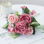 bouquet artificiel roses soie orange rouge rose blanc violet feuilles vertes classiqueintérieurDecorationFestivalMarriage