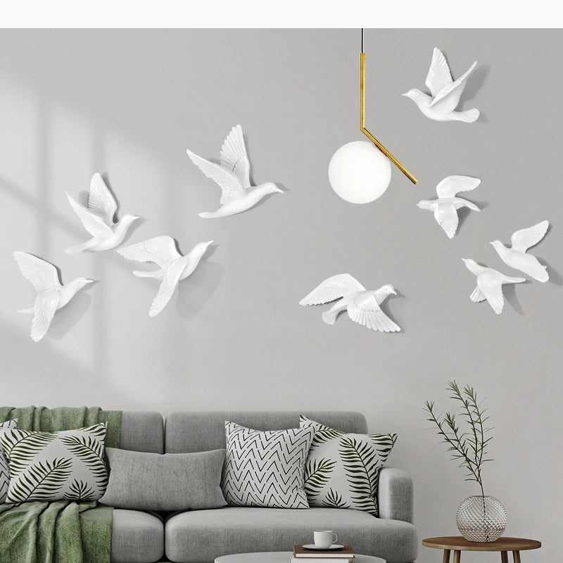 décorations murales oiseaux vol bleu doré blanc noir réalistes plumes modernes