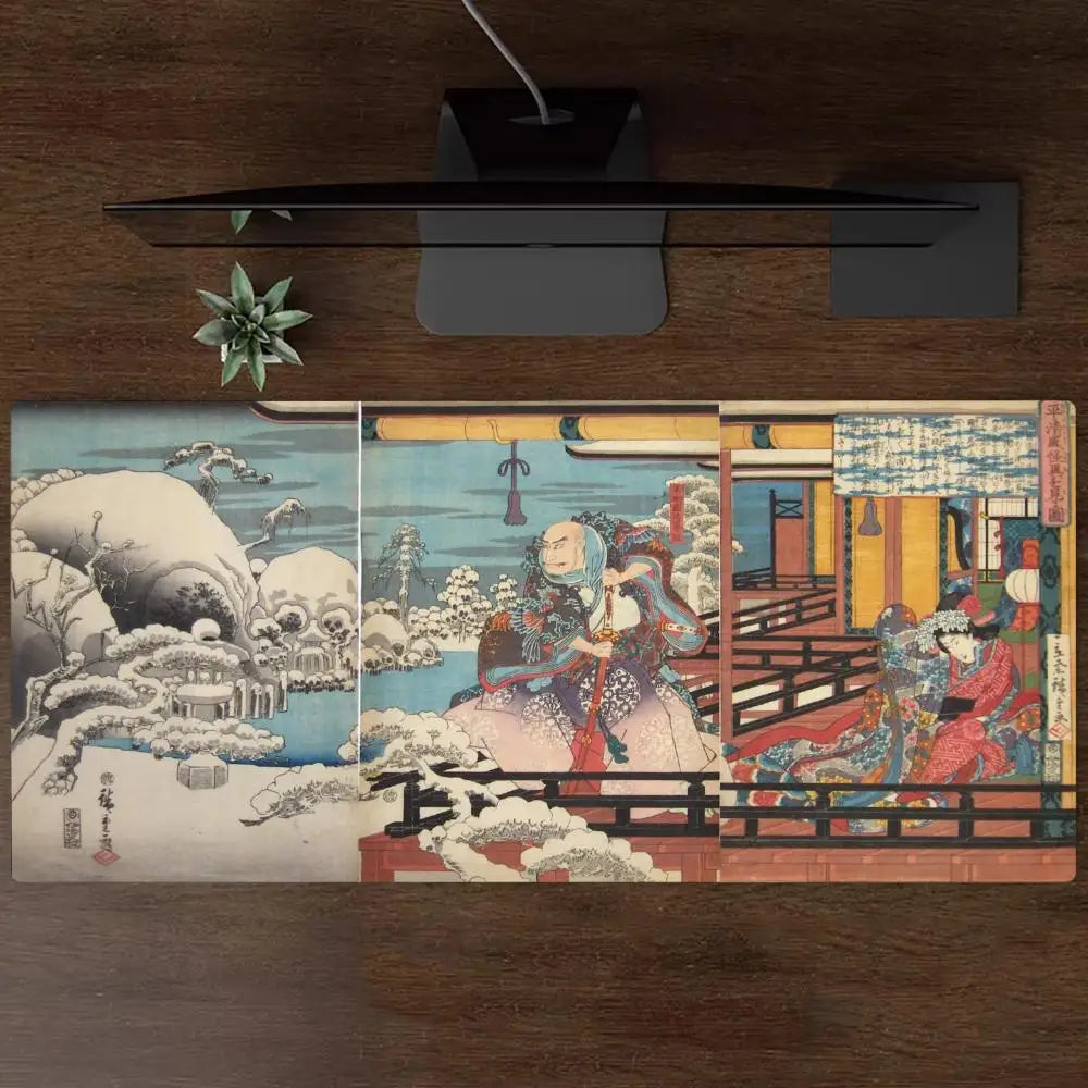 tapis souris ukiyo multicolore illustration japonaise traditionnelle hivernale protection caoutchouc grande taille