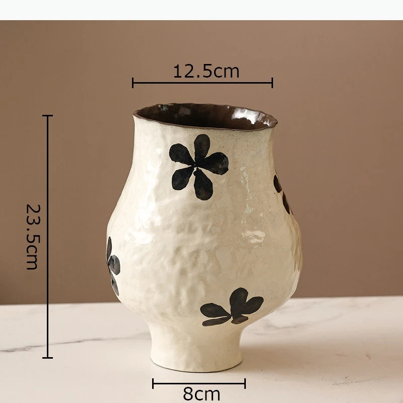 vase moderne peinture abstraite blanc bleu vert jaune artisanal fleur table decoration piece