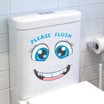 stickers toilette visage souriant yeux grands ouverts cartoon lumineux adhésifs salle bain bleu blanc