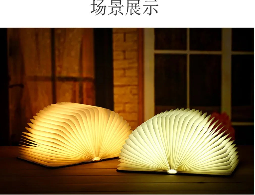 lampe posée livre forme led blanc brun plis pages modernes minimaliste pince centrale recharge