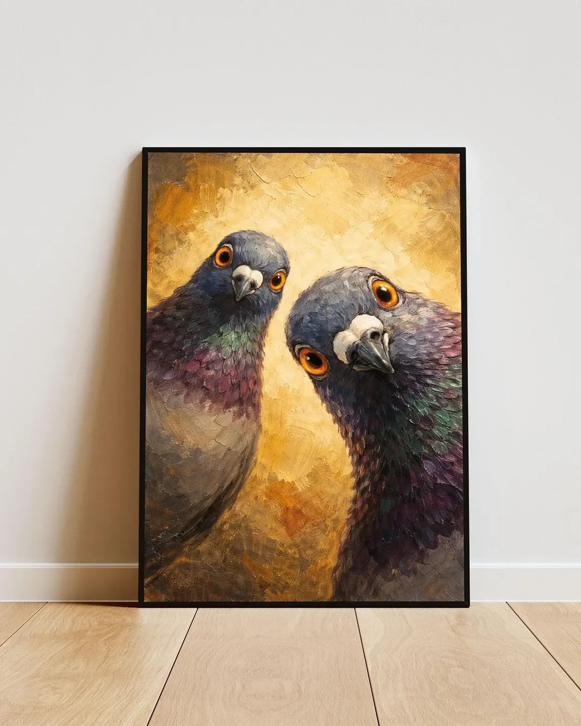 affiche oiseaux rétro peinture toile oiseaux bleu blanc vert contemporain cadre bois