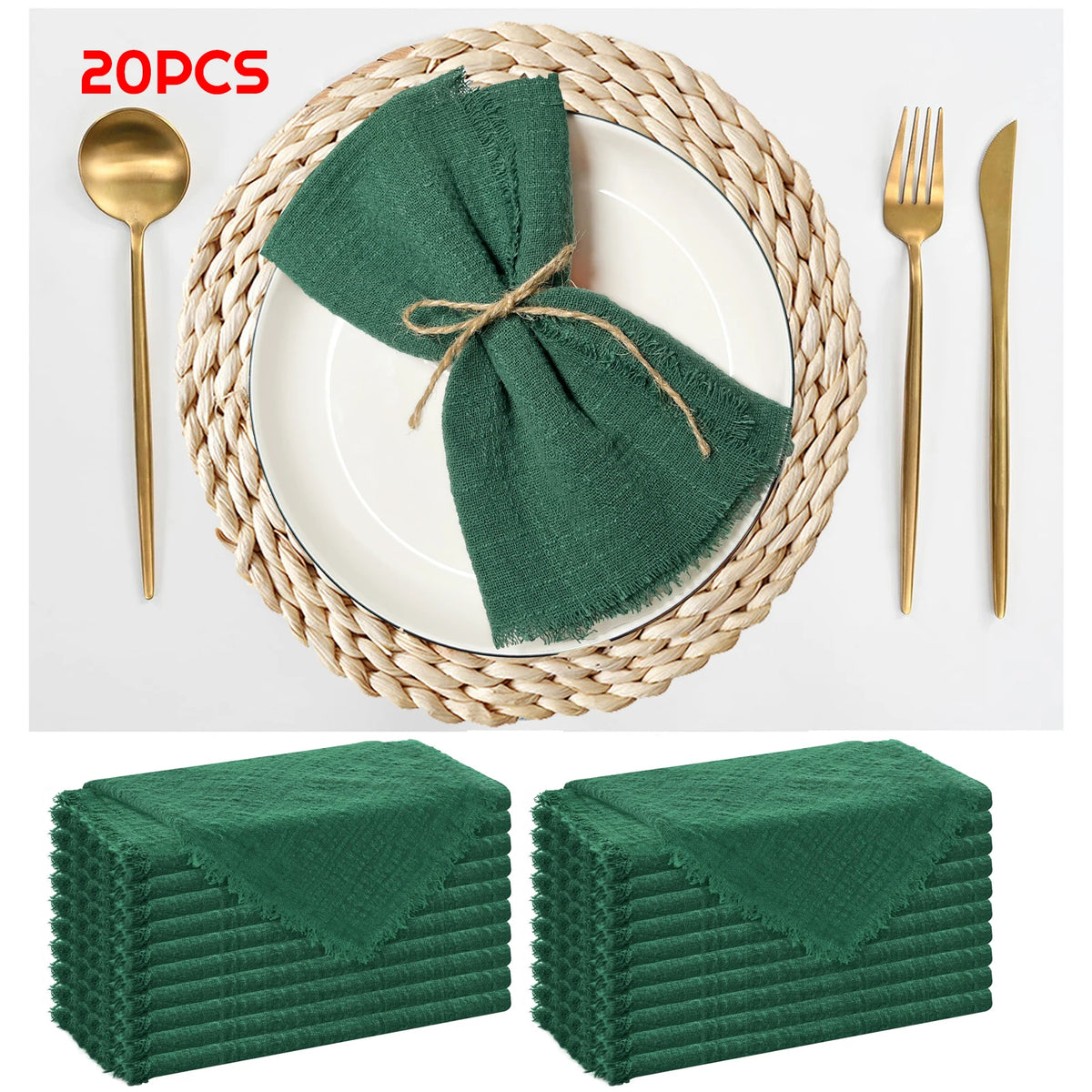 serviettes réutilisables coton jaune bleu clair classiques effilochées clips décoratifs table restaurant maison