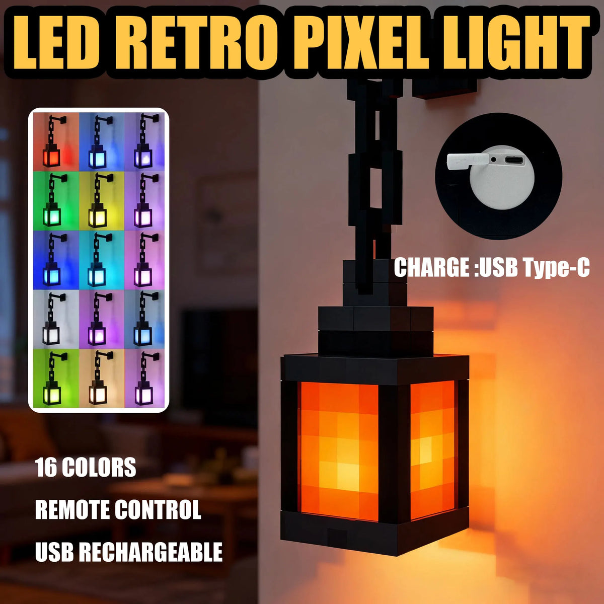 lampe led rétro pixelisée décoration intérieure 16 couleurs transparente murale anniversaire festive