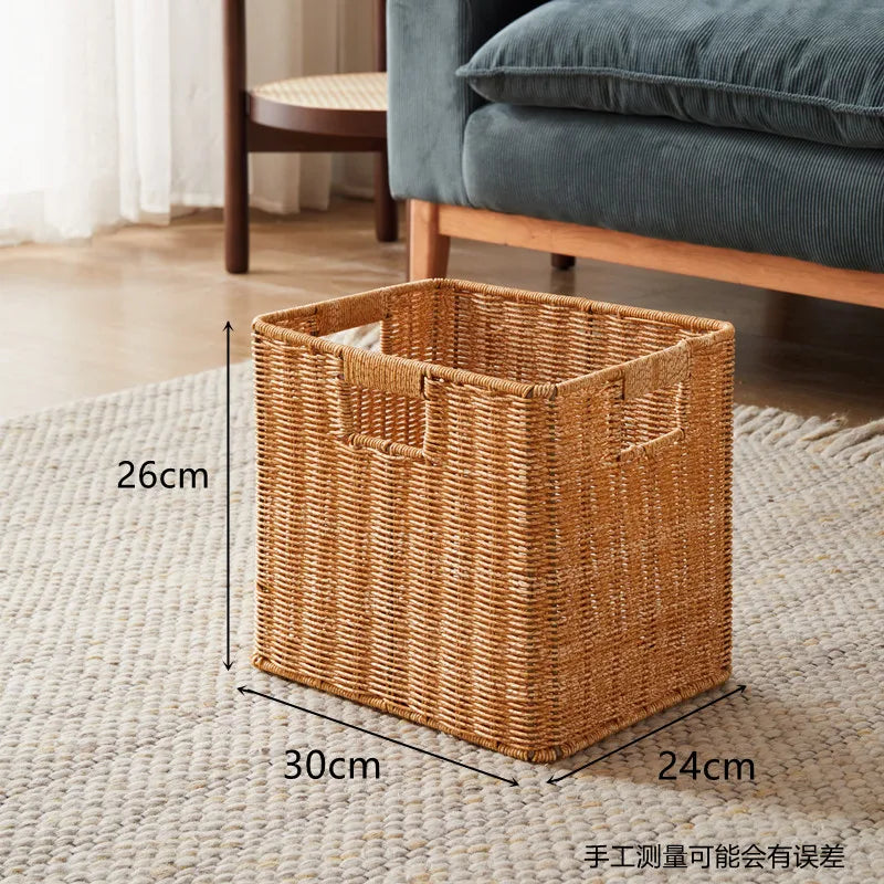 panier rangement rotin marron clair rustique salle bain salon