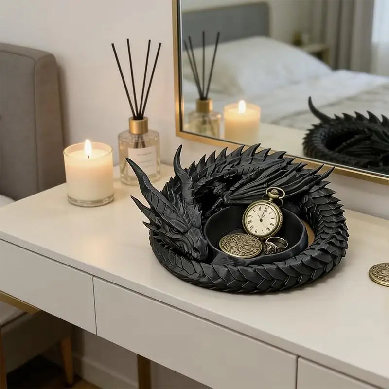 porte clés bijoux dragon blanc noir gris bleu fantastique sculptural support organisation
