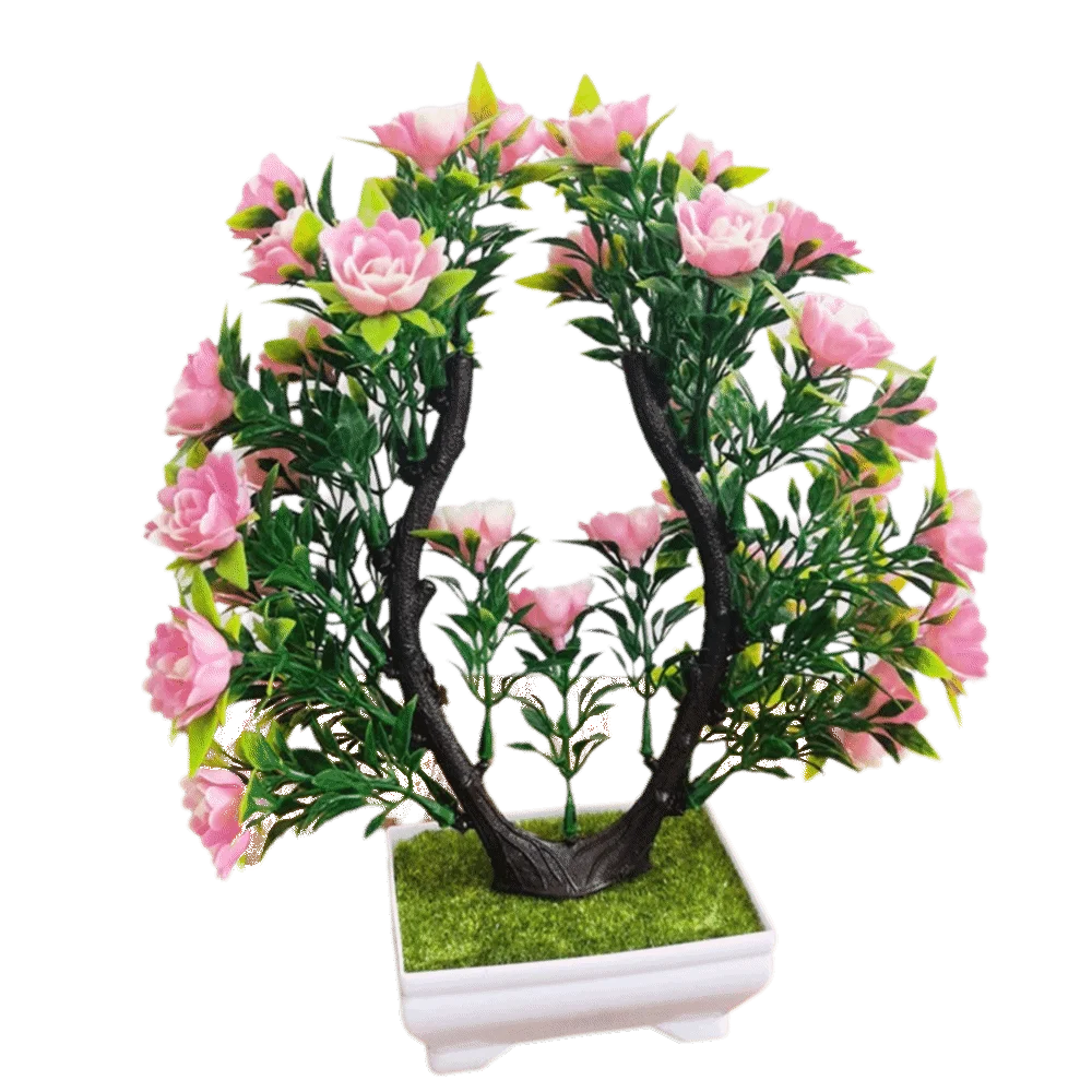 plantes artificielles bonsaï violet rose blanc jaune rouge pot carré mousse verte décoration intérieure