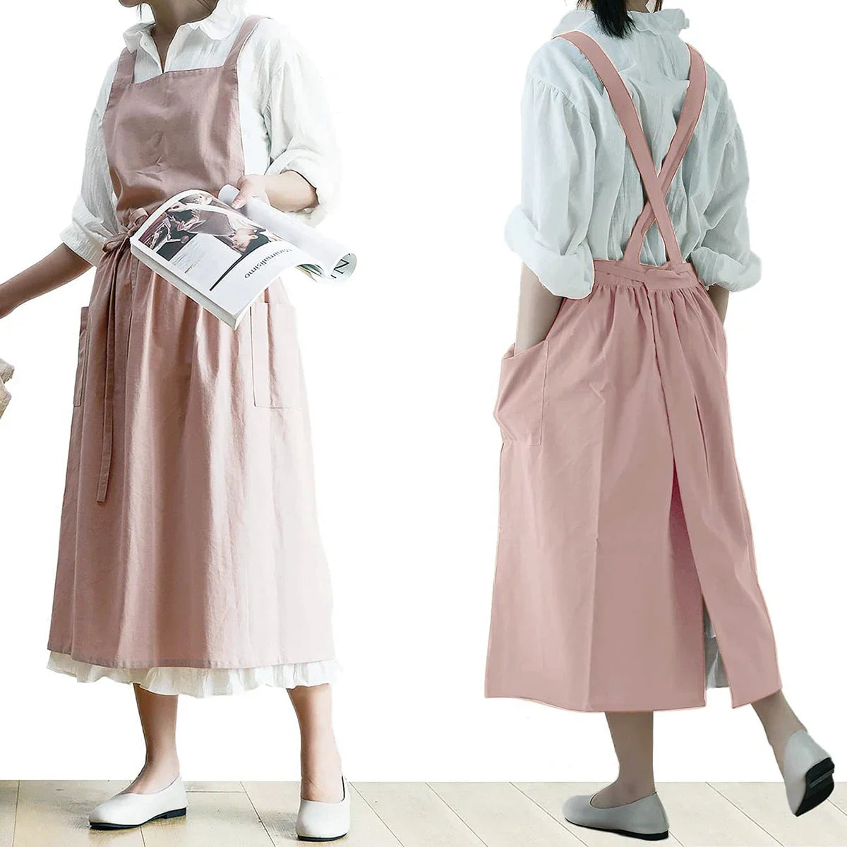 tablier cuisine femme coton beige rose rouge noir uni classique croché poche ajustable