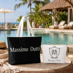 sac main toile blanche pochette logo poignées détachables fermeture éclair