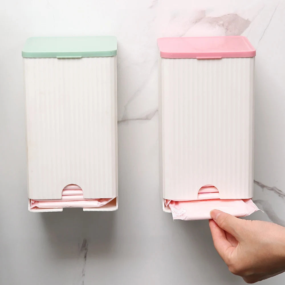 distributeur serviettes hygiéniques boîte rangement adhésif moderne rayures verticales blanc rose vertclair