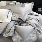 drap lit blanc bordure brodée ultra doux housses taies oreillers classique 18m 20m machine