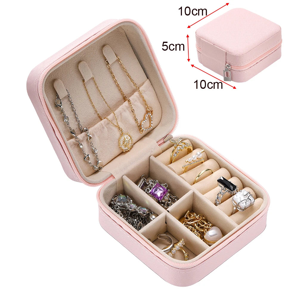 boîte bijoux simili cuir moderne compartiments noir vert rose clair orange fermeture éclair portable